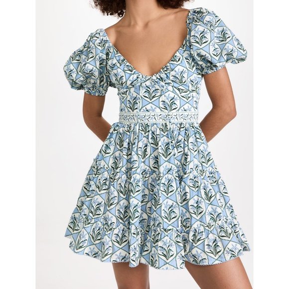 Agua Bendita Dresses & Skirts - NWT Agua Bendita Manzanilla Chan Chan Celeste Cotton Mini Dress Blue Floral M